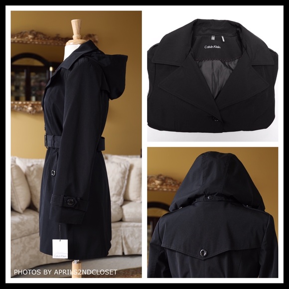 CK BLACK HOODED BELTED UTILITY COAT - Picture 4 of 8